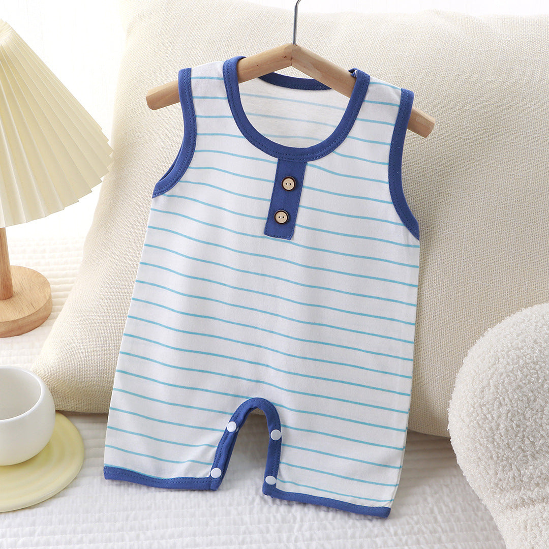 Summer New Baby Romper for Boys and Girls, Thin Cotton Sleeveless Jumpsuit Newborn Striped Vest Romper