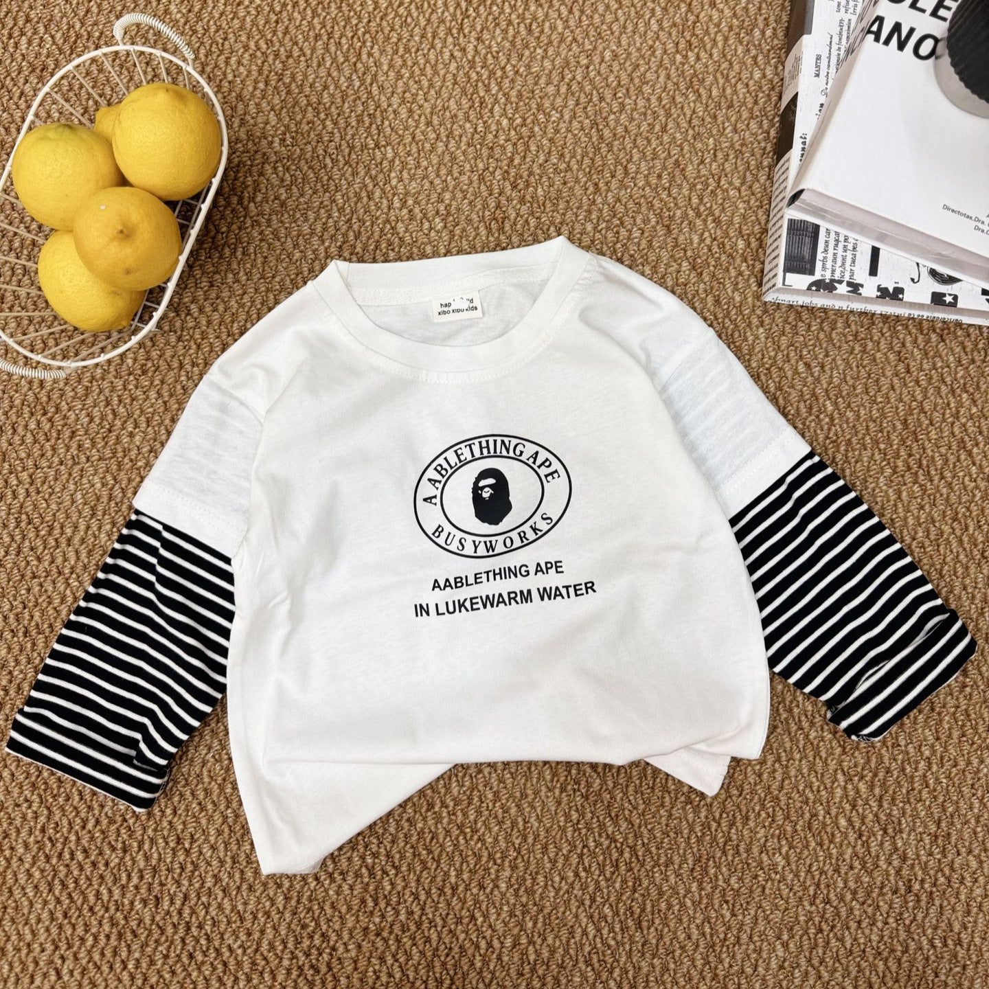 Cross-border Exclusive Children's Pure Cotton T New Long Sleeve T-Shirt for Boys and Girls T T-shirt Baby Round Neck Letter Top Hot Sale