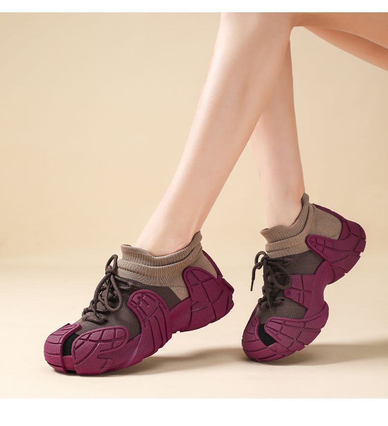 Women's Shoes Spring and Autumn Thick-Soled Dad Shoes Breathable Flyknit Sock Sneakers Women's Octopus Casual Shoes Height-Increasing Shoes