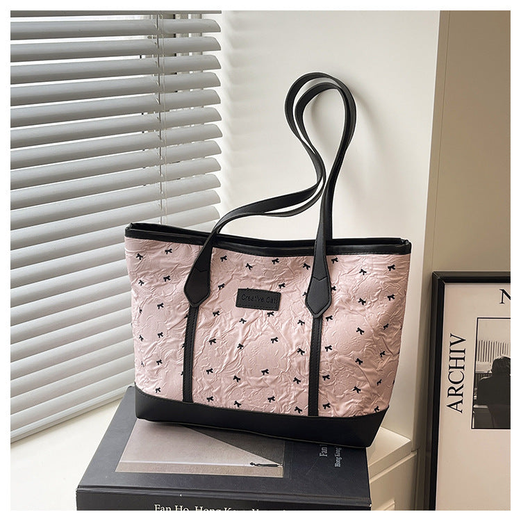 Class Commuting Tote Bag Large Capacity Heart Summer Stylish2025New style casual bowknot single shoulder underarm bag