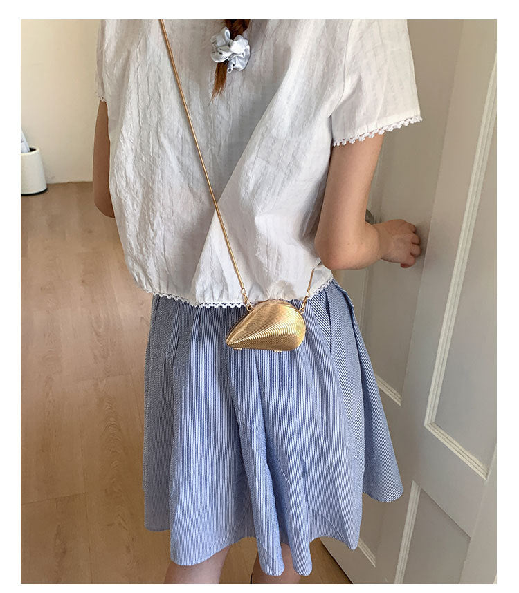 Mini2025Summer New Bag Niche Metal Shell Single Shoulder Chain Crossbody Bag Evening Fashion Small Bag for Women
