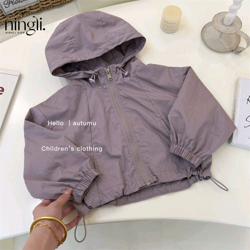 Sweet Little Girl's Windbreaker Jacket Autumn New Fashionable Children's Spring and Autumn Style Little Girl's Sports Hooded Top