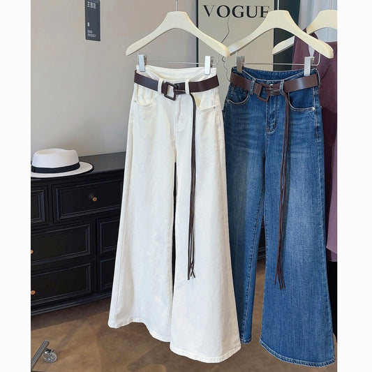 Quality Denim Wide-Leg Pants for Women2025New Autumn Casual High-Waisted Loose Flared Slimming Straight Pants