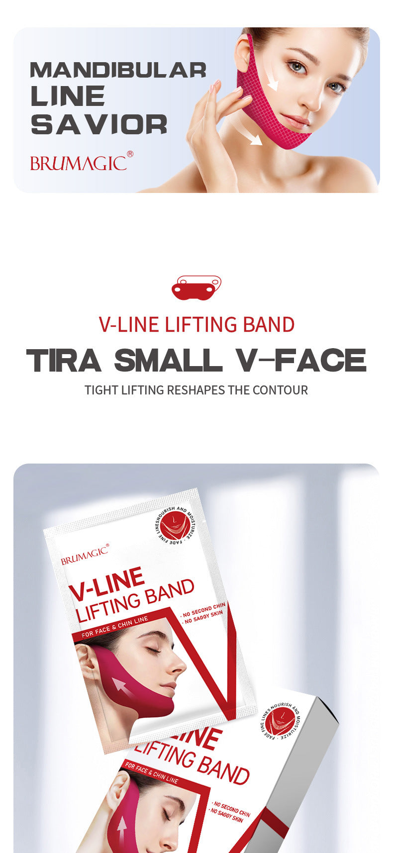 Cross-Border V Face Mask English red V Type Lifting Chin Patch Hydrogel Ear Hanging Mask Lifting Bandage In Stock