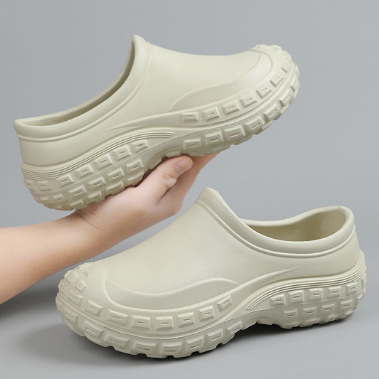 Chef Shoes for Men Spring Non-Slip Waterproof Oil-Proof Kitchen Shoes Black Thick Sole Slip-On Work Shoes for Women