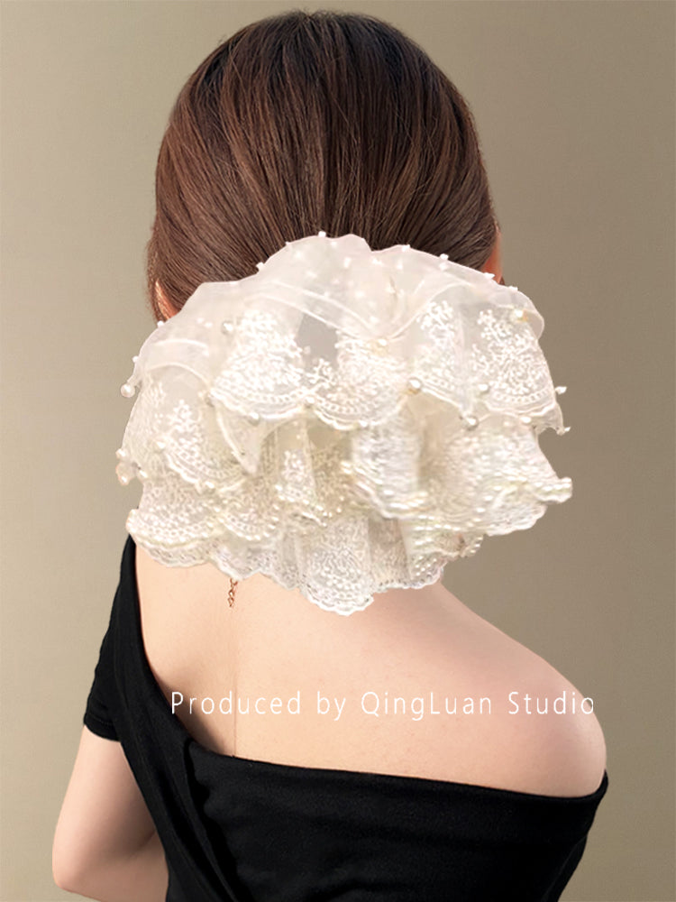 Chloris, the Goddess of Flowers~Super Fairy Pearl Lace Hair Tie New Extra Large French Gentle Atmosphere Travel Hair Rope