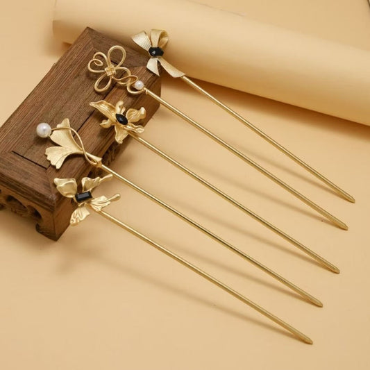 Ginkgo Leaf Hairpin Vietnam Gold-Plated Vintage Hairpin Hanfu Cheongsam Ancient Style Hair Accessories Wholesale