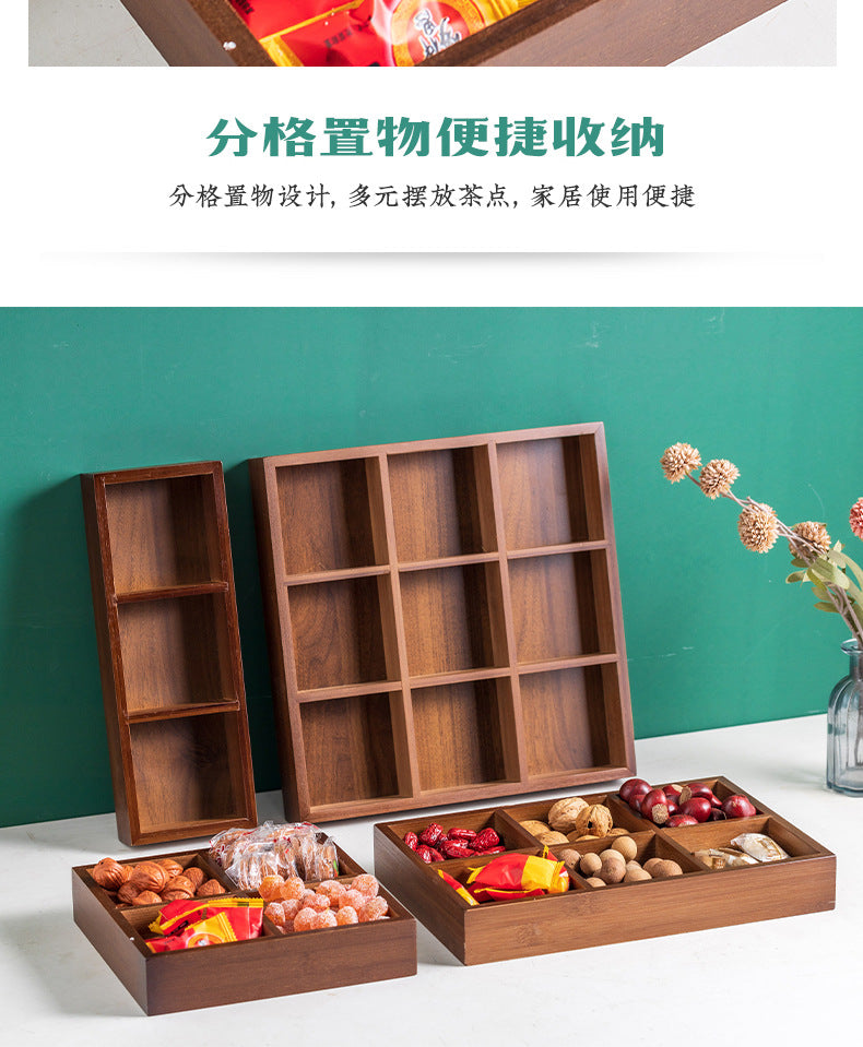 New Style Tea Brewing Tray with Four, Six, and Nine Grids for Fruit and Snacks, Bamboo Wooden Tray for Dried Fruits