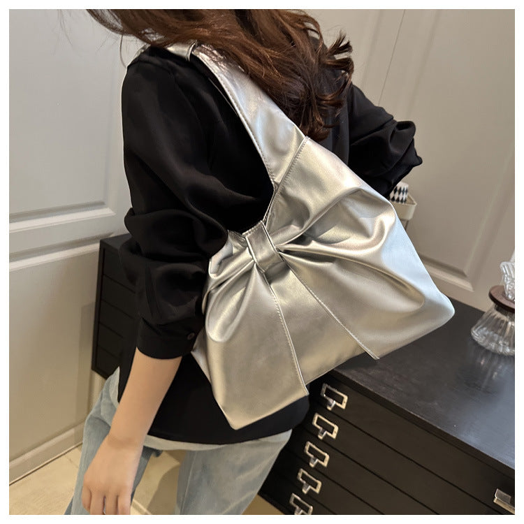 Korean Style Casual Underarm Women's Bag2025New Simple Bowknot Design Tote Bag Simple Handheld Shoulder Bag
