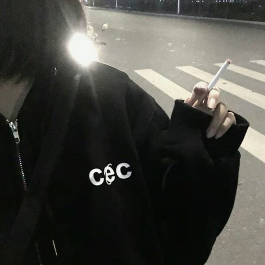 2025Autumn Winter New Couple Outfit Korean Style Printed Zipper Cardigan Hooded Fleece Sweatshirt Loose Fit Student Jacket for Women