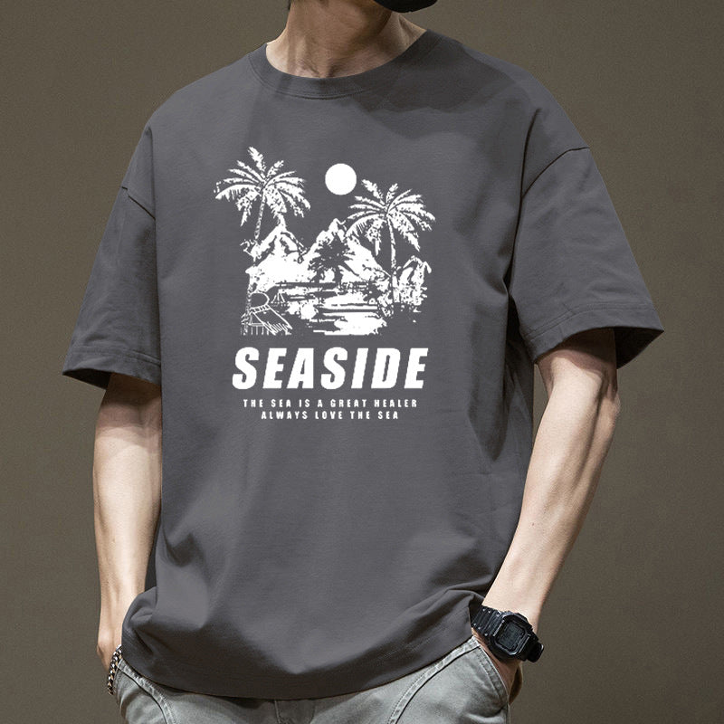 Heavyweight Pure Cotton Short Sleeve from Trendy Brand T Men's Summer New Trend Loose Half-Sleeve Round Neck Shirt