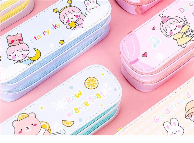 Back-to-School Season Double-Layer Pencil Case Large Capacity Simple Canvas Japanese Style ins Cute pencil case for girls and elementary school students http://detail.1688.com/offer/641079955231.html