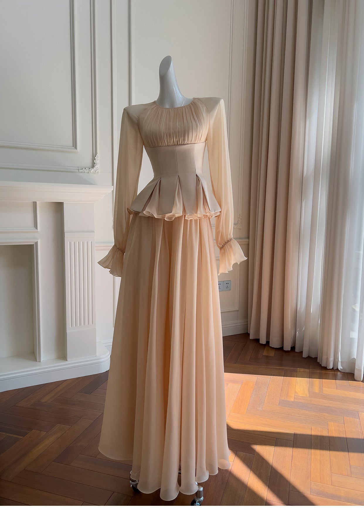 Yige Lila2025Early Autumn New Apricot Waist-Cinching Long Sleeve Coat Paired with Long Skirt 71443+51361