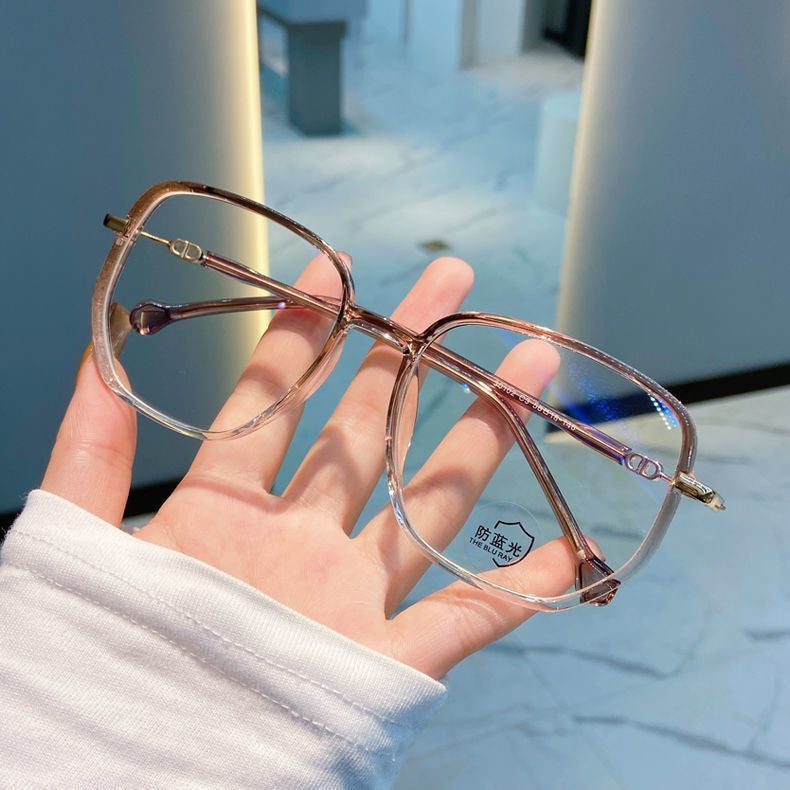 Starry Sky Glitter Glasses for Women with Myopia, Can Be Fitted with Prescription or Non-Prescription Lenses, Suitable for Round Faces, No-Makeup Essential, Fashionable Eyeglass Frames
