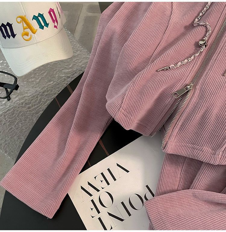 Casual Sports Suit for Women, Spring and Autumn New Loose Short Hooded Top with Draped Split Wide-Leg Pants Two-Piece Set