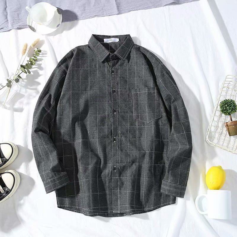 2025Plaid Long Sleeve Shirt Men Korean Version Slim Fit Youth Trendy Handsome Shirt Couple Casual Thin Shirt