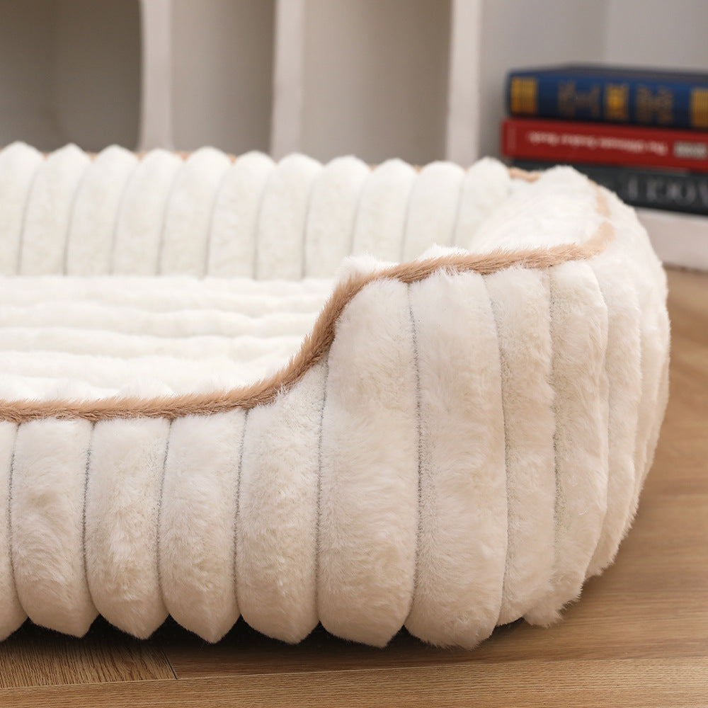 New Thickened Straight Bar Square Nest Rabbit Plush Soft Comfortable Pet Bed Deep Sleep Cat Nest Four Seasons Dog Nest