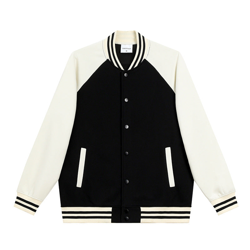 380g Trendy American Style Raglan Baseball Jacket Custom Spring Autumn Unisex Color Block Cardigan Workwear with Printing logo
