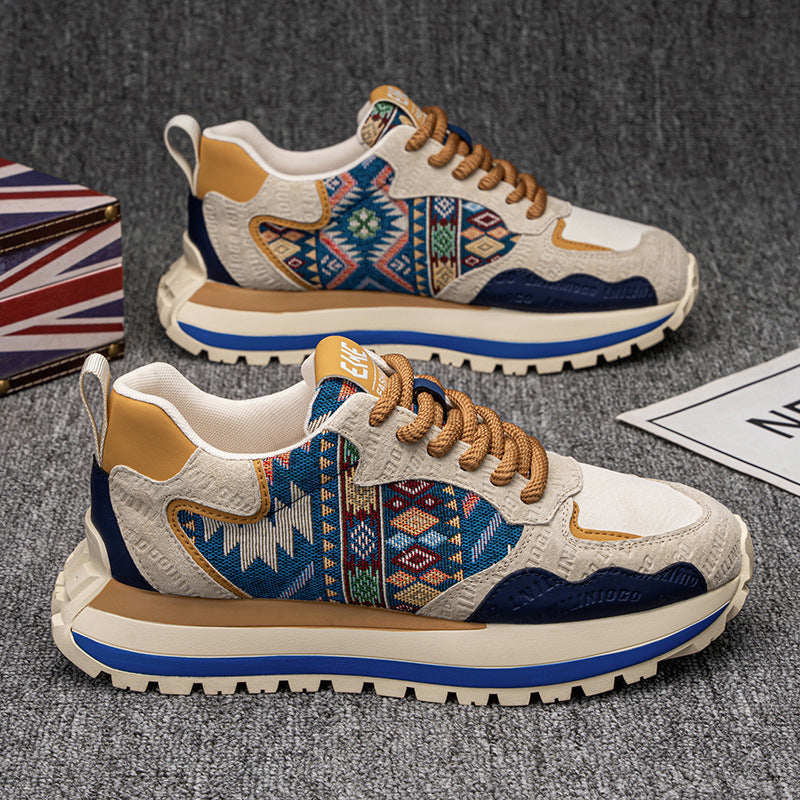 2025Spring and Autumn New Men's Shoes Trendy Fashion Printed Embroidered Sports Casual Shoes Thick Sole Height Increasing Shoes Wholesale