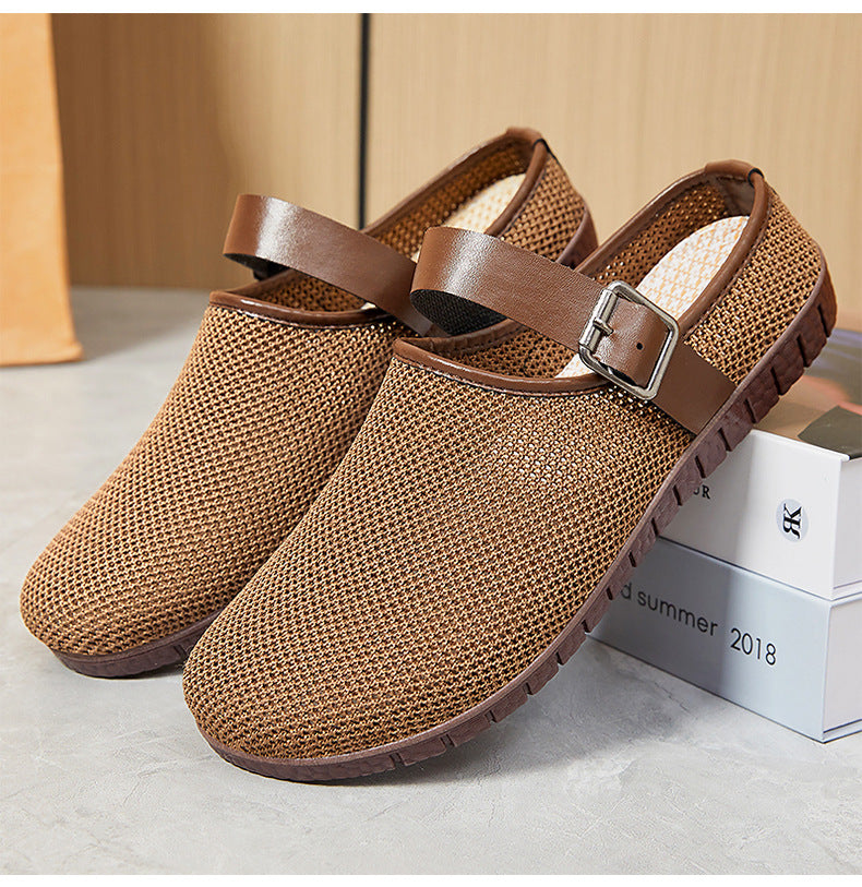 Shoes Women's Casual New Style Versatile Soft Sole Sandals insF French Style Women's Outdoor Slippers Flyknit Mesh Closed Toe Half Slipper