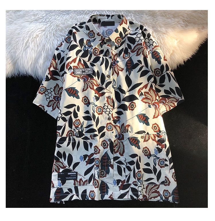 American Style Full Print Design Niche Shirt for Men and Women Summer Hong Kong Style Simple Loose College Style Couple Short Sleeve Trendy