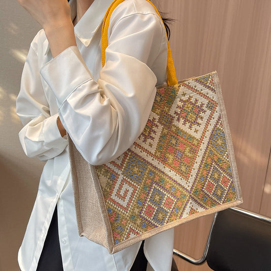 Large Capacity Commuter Bag Women2023New Fashion Single Shoulder Tote Bag Ethnic Style Student Handbag Class Bag Trendy
