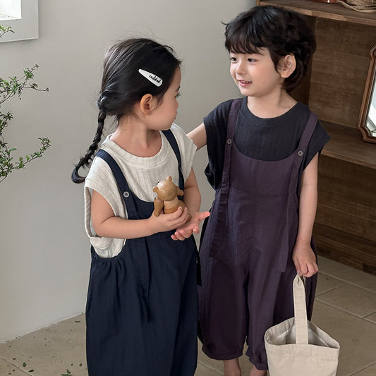 Jiaye Children's Products2025Children's Summer Thin Solid Color Cotton Overalls Boys and Girls Loose Stylish Lantern Pants