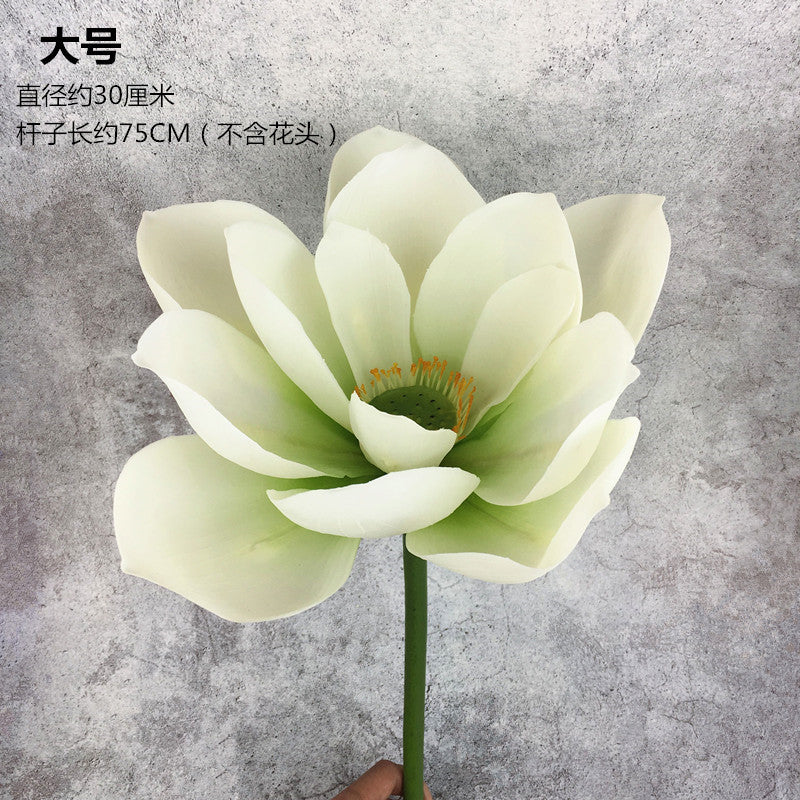 PU Lotus Leaf with Stem Artificial Lotus Leaf Lotus Bud Lotus Pod Chinese Countryside Style Buddhist Hall Decorative Flower Directly from Manufacturer