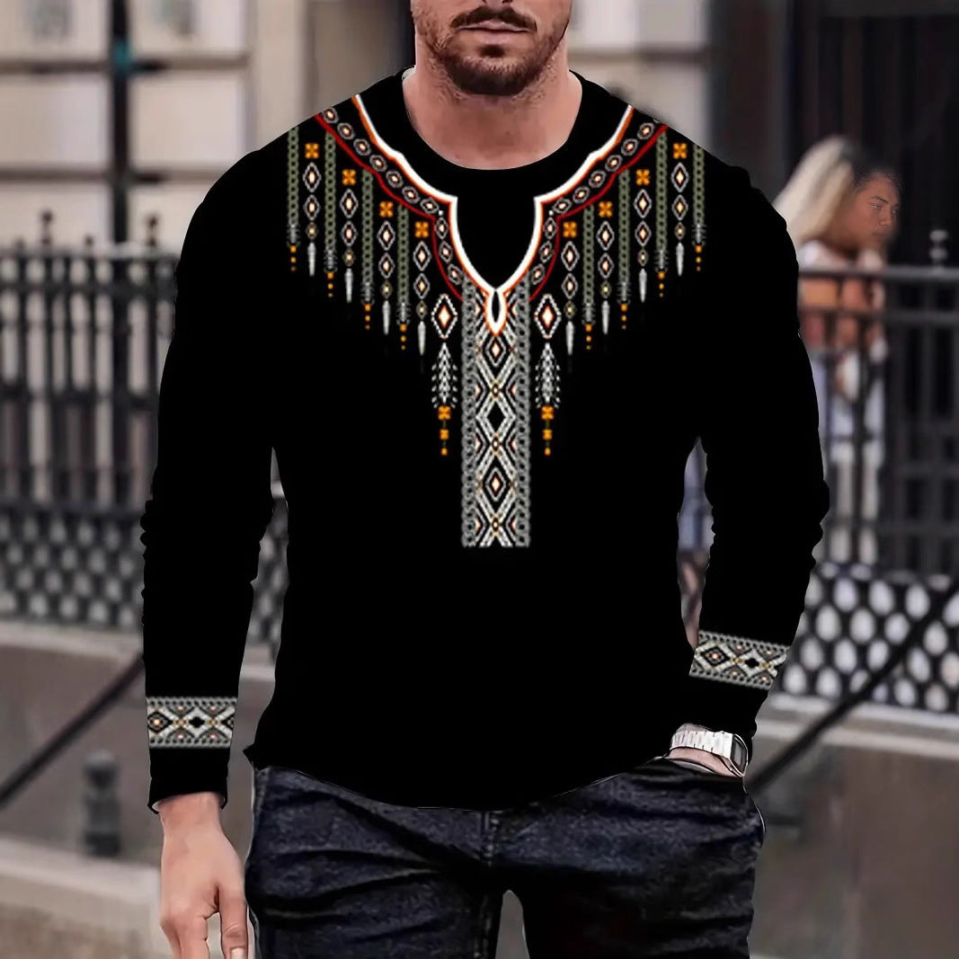 European and American Cross-Border Amazon Foreign Trade Men's Animal Fashion3D Digital Printing Casual Round Neck Long Sleeves T T-Shirt Wholesale