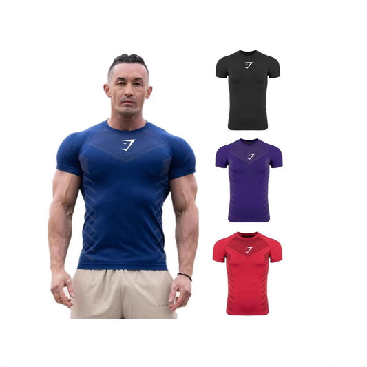 Foreign Trade Hot-Selling Cross-Border Men's Sports Running Fitness Quick-Dry Short Sleeve Tights3D 3D Printing GYMSHARK