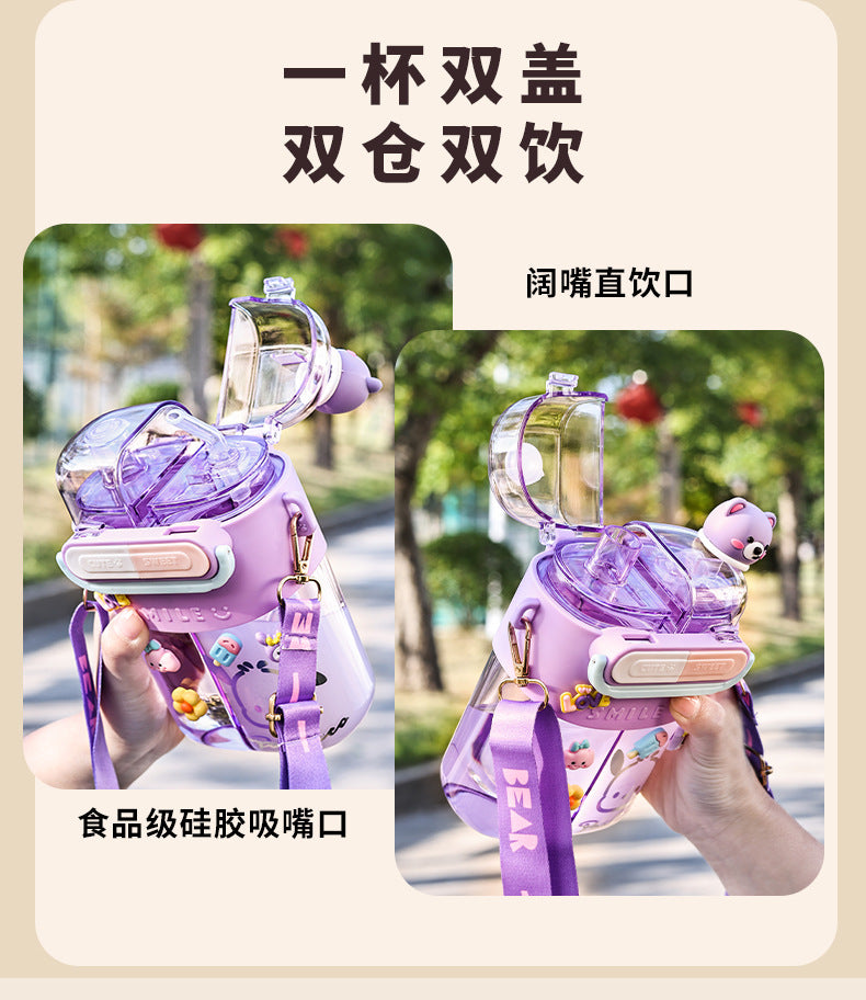2025Cartoon Children's Special Straw Cup Large Capacity Water Cup High Temperature Resistant Double Cup Diagonal Water Bottle Anti-fall Cup