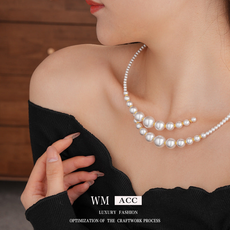 Irregular Cross Pearl Choker Versatile High-End Fashion Collarbone Chain French Retro Light Luxury Necklace for Women