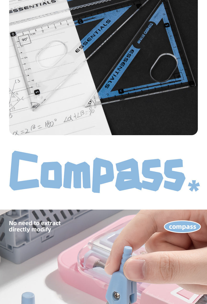 Compass and Ruler Set Essential Study Supplies for Middle School Students Elementary School Special Math Drawing Tool Set Ruler and Compass