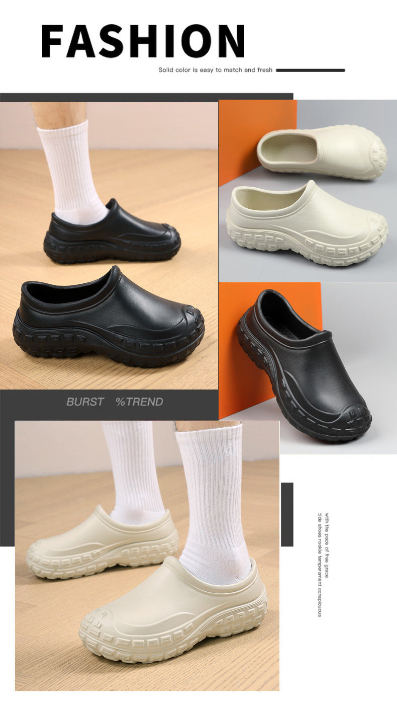 Chef Shoes for Men Spring Non-Slip Waterproof Oil-Proof Kitchen Shoes Black Thick Sole Slip-On Work Shoes for Women