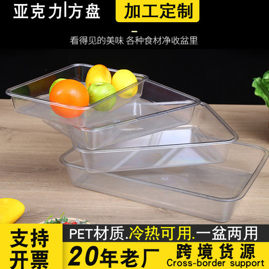 Acrylic Transparent Square Plate Cold Dish Display Plate Commercial Deli Stall Tray Rectangular Food Plastic Square Plate