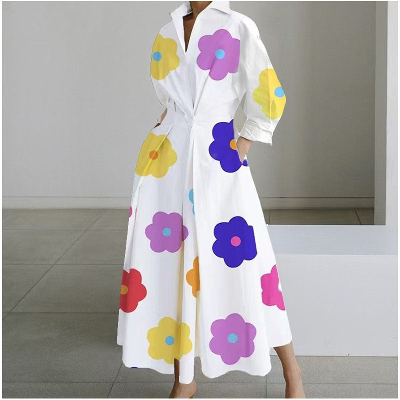 Cross-border New Style Foreign Trade Medieval Retro Plus Size Fashion POLO Loose Collar Wide Hem Women's Dress Wholesale