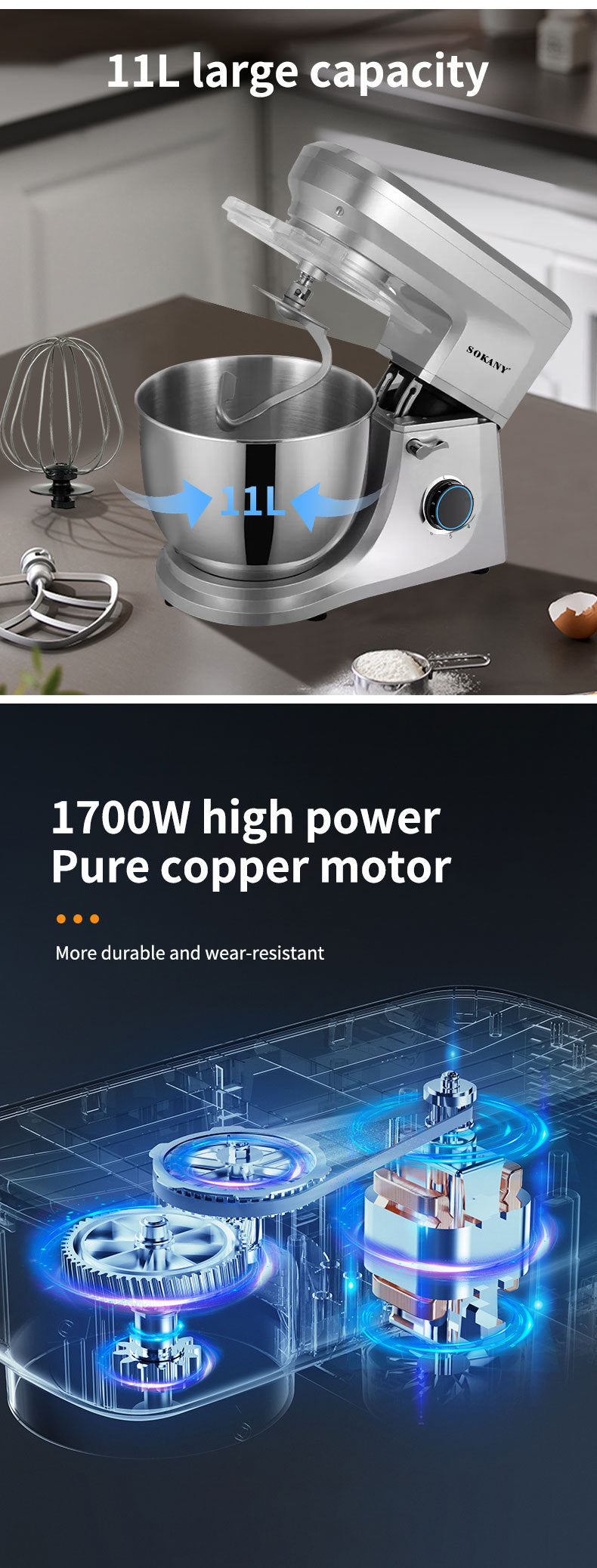 Export Stainless Steel11L Dough Mixer Household Dough Kneading Machine Chef Machine Egg Beater Stand Mixer 269