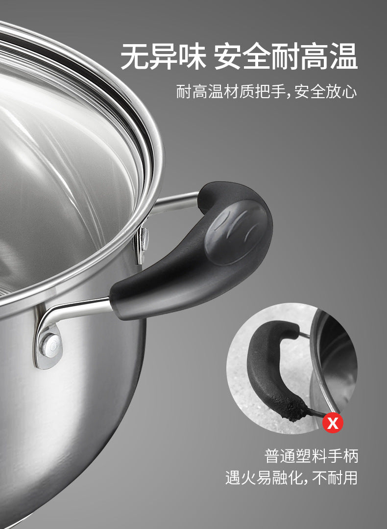 304Stainless Steel Soup Pot for Home Use, Non-Coated Instant Noodle Pot, Double Ear Small Pot, Steamer, Special for Gas and Induction Cookers