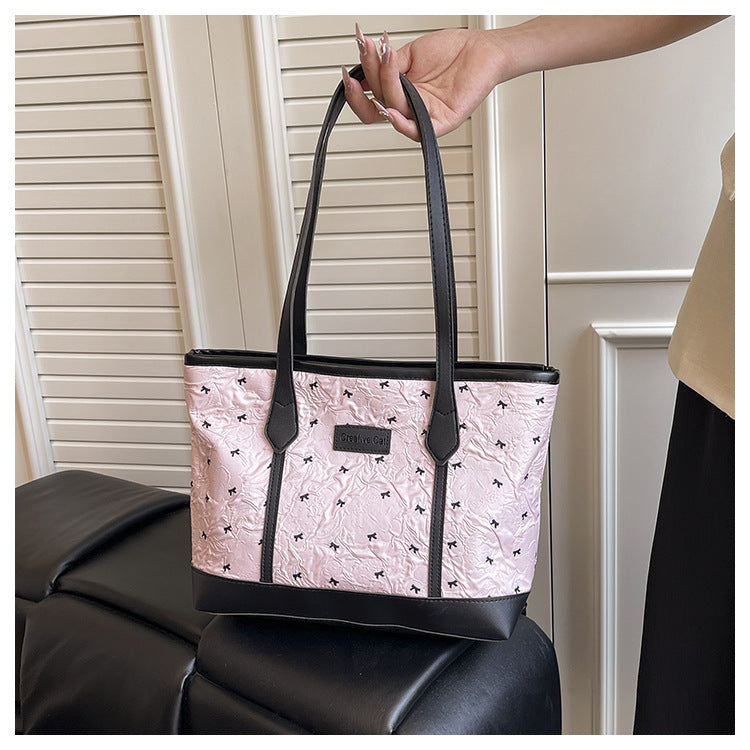 Class Commuting Tote Bag Large Capacity Heart Summer Stylish2025New style casual bowknot single shoulder underarm bag
