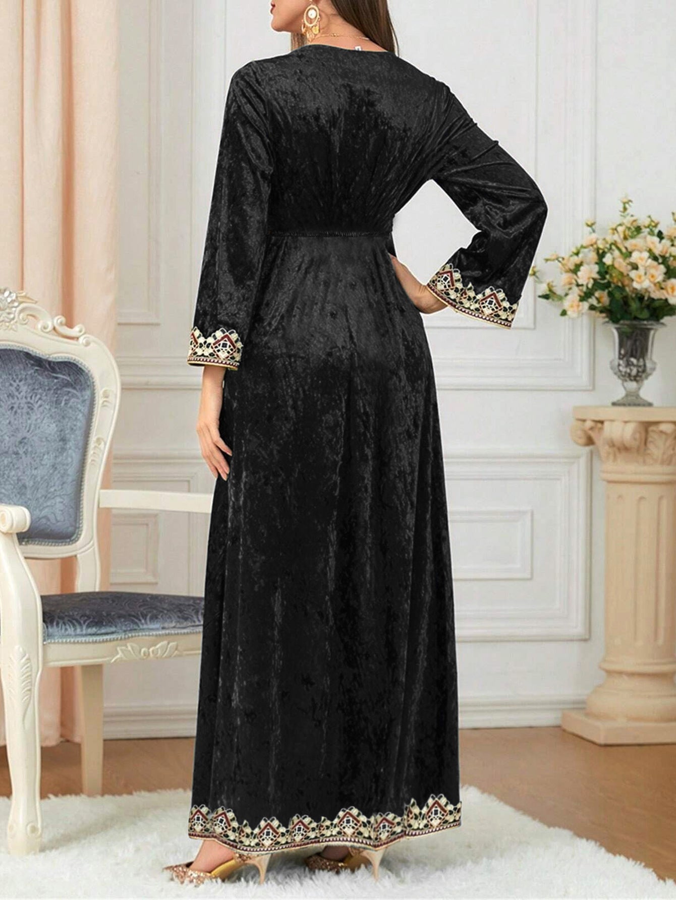 Amazon Muslim Autumn Winter New Dress Middle East Dubai Velvet Fashion Elegant Women's Party Evening Gown
