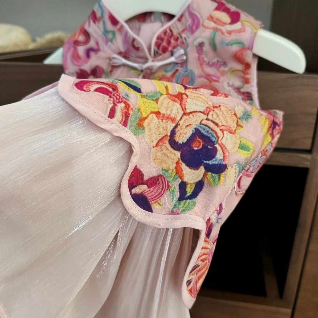 【Sweet Little Chef】Yuyue Longmen！Baby Girl New Chinese Style National Style Cheongsam Vest Fish Tail Skirt One-Year-Old Dress