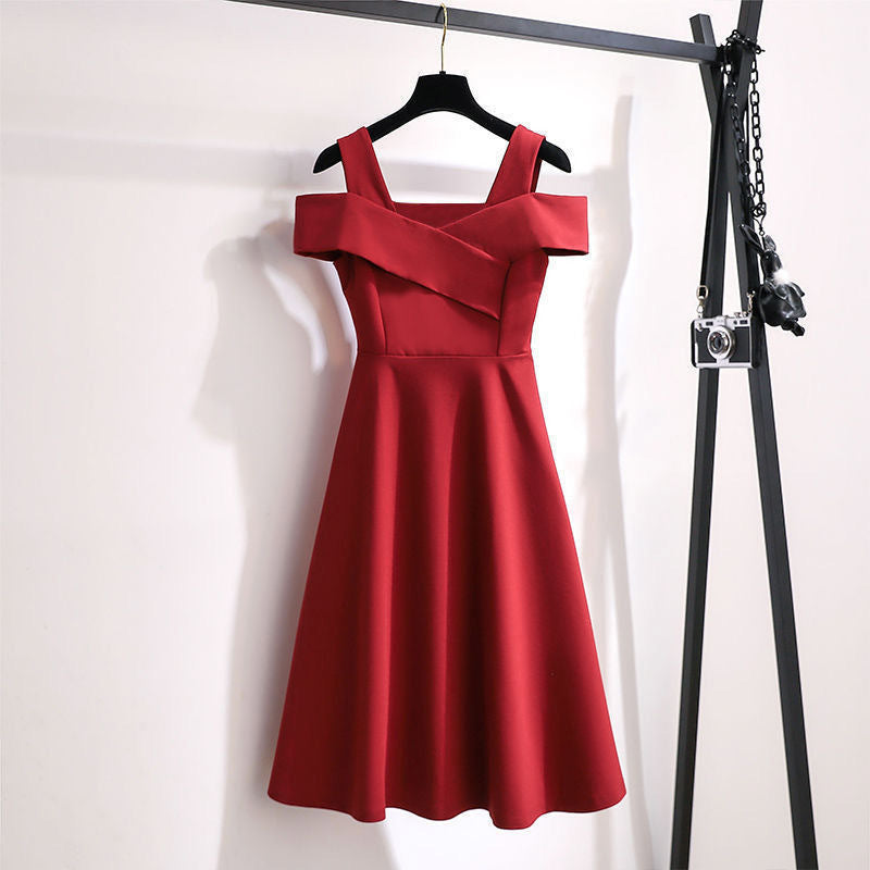 Cross-Border2025New Plus Size Off-Shoulder Elegant Dress for Plus Size Women Fashionable Tummy Covering Slimming Waist Dress Trendy