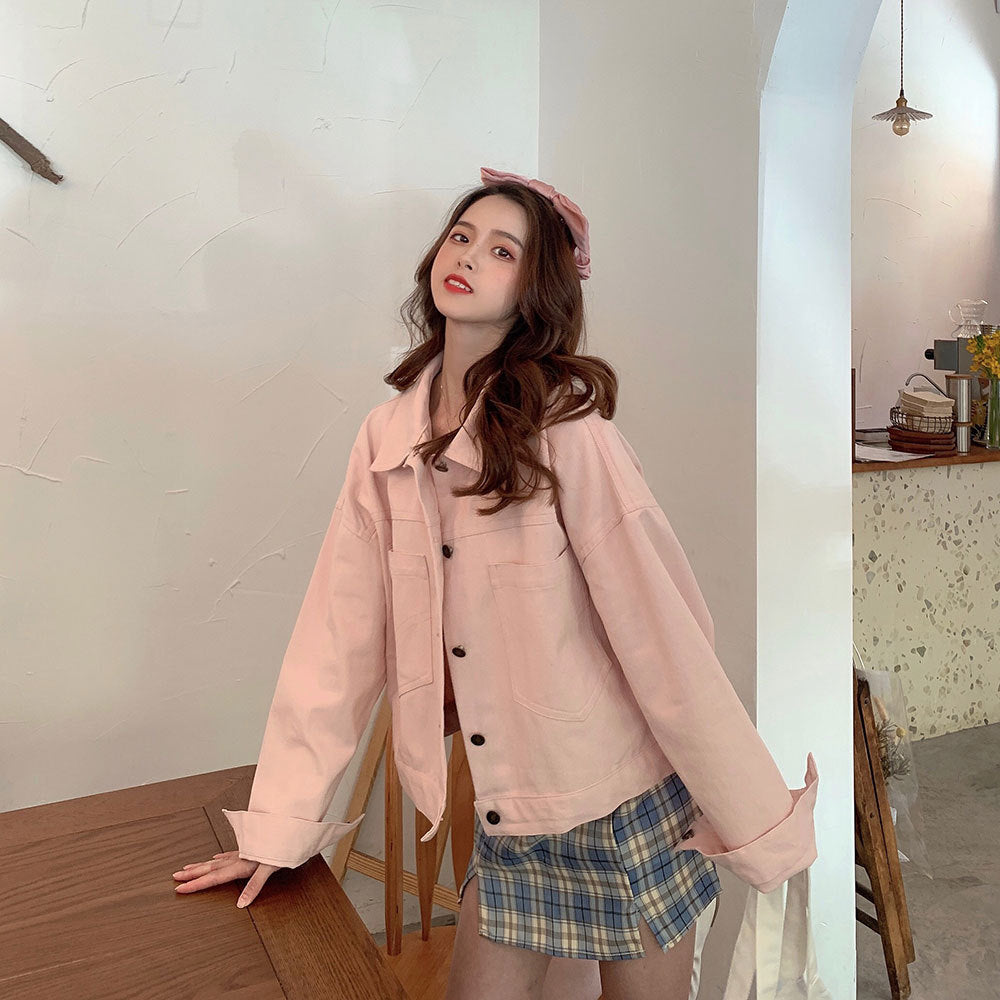 2022Spring and Autumn New Style Internet Celebrity Loose Versatile ins Trendy Short Fresh Denim Jacket for Women Loose Fit
