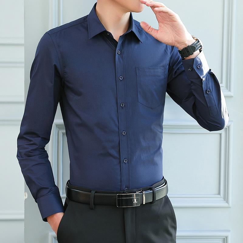 Men's Non-Iron Shirt Plus Size Breathable Business Casual Korean Style Slim Fit Shirt Professional Wear White Long Sleeve Shirt