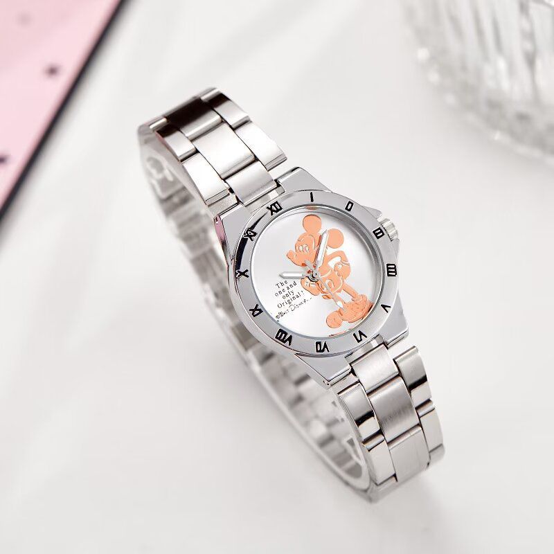 Cross-border Steel Band Mickey Mouse Waterproof Quartz Watch for Primary and Secondary School Students
