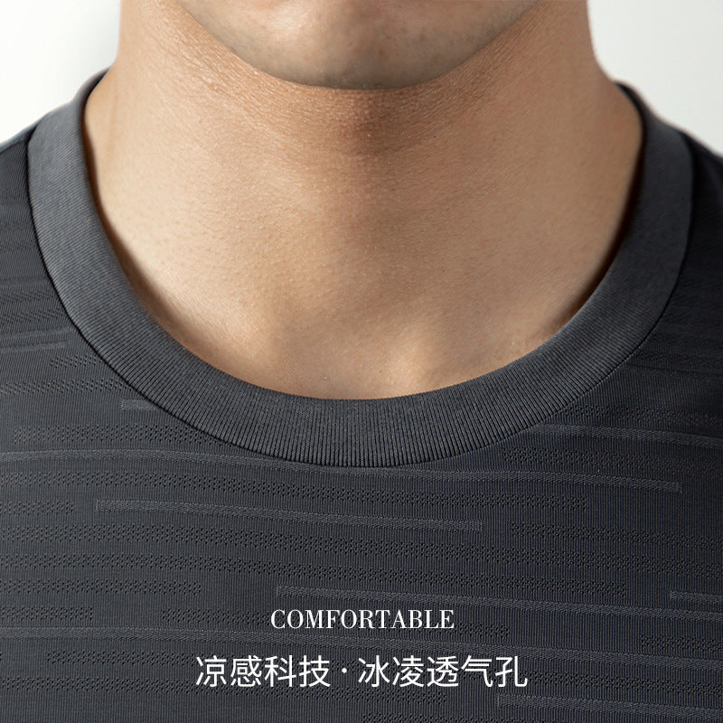 Ice Silk Cool Breathable Men's Short Sleeve t T-shirt2025New summer solid color sports fitness quick-dry short sleeve