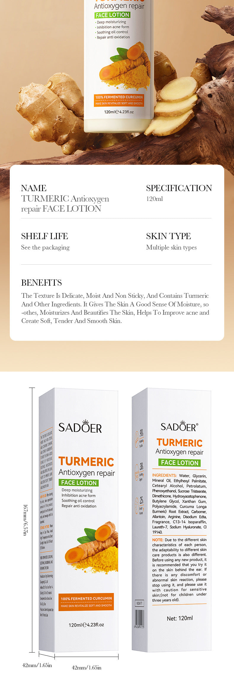 Full English Turmeric Skincare Set SADOER Cleansing, moisturizing, hydrating five-piece set for cross-border foreign trade wholesale