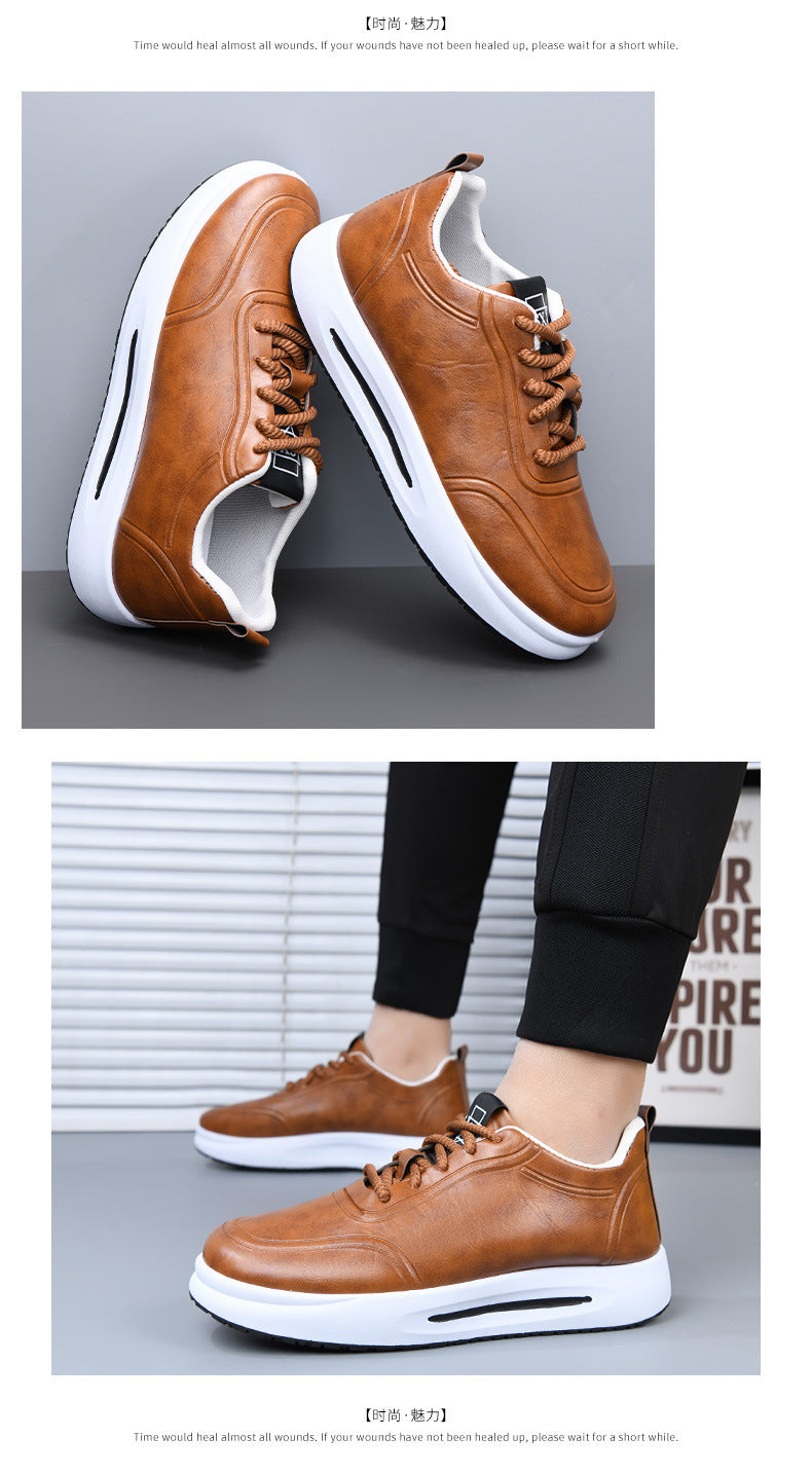 Men's Lace-up PU Waterproof Casual Leather Shoes Solid Color Shallow Mouth Soft Sole Soft Surface Low-top Men's Single Shoes Business Shoes