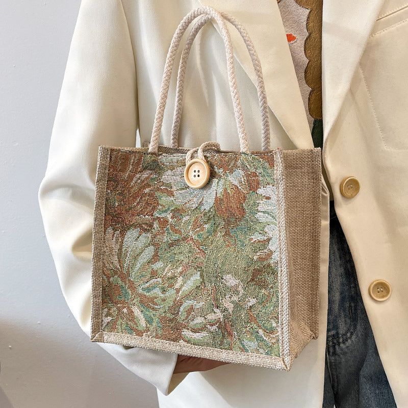Student Korean Style Handbag Women Fashion Linen Lunch Bag New Japanese Style ins Canvas Tote Lunch Box Bag