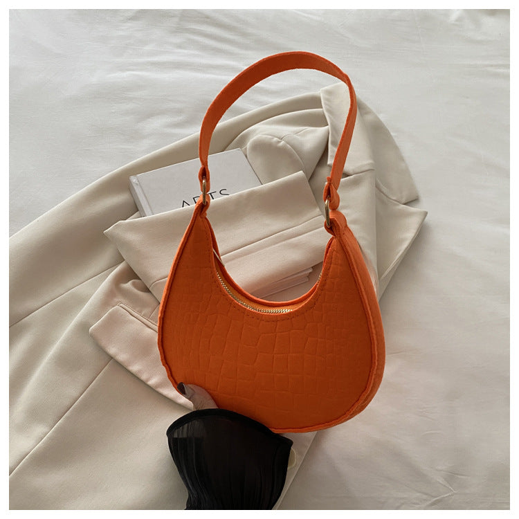 Solid Color Elegant Women's Bag2024Trendy Korean Style Autumn Winter New Stone Pattern Underarm Bag Casual Shoulder Handbag